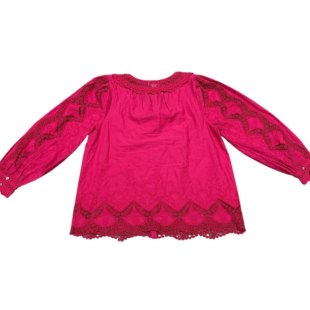 Sundance Fuchsia Lace Boho Top Button Front Embroidered Cotton Top Medium Twee - Picture 2 of 8